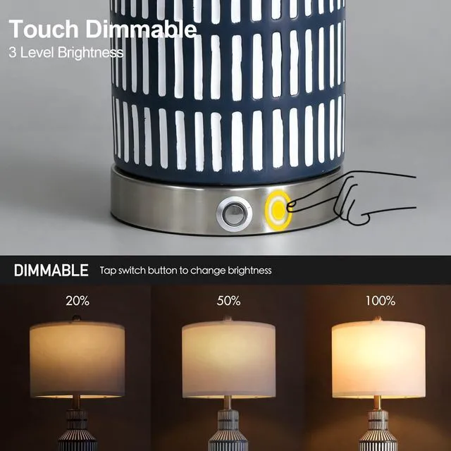 Alt view image 3 of 7 - 25" Modern 3-Way Dimmable Touch Control with USB A+C Ceramic Lamps Set of 2 Table Lamp for Living Room Bedroom Farmhouse Nightstand Bedside Blue