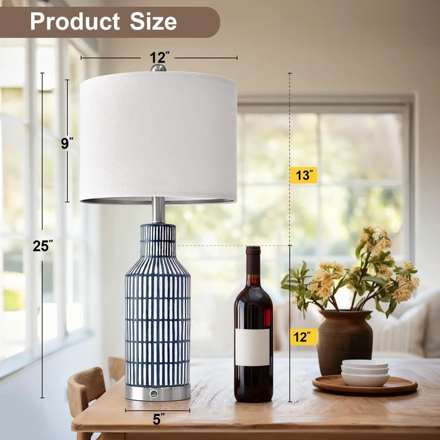 Alt view image 5 of 7 - 25" Modern 3-Way Dimmable Touch Control with USB A+C Ceramic Lamps Set of 2 Table Lamp for Living Room Bedroom Farmhouse Nightstand Bedside Blue
