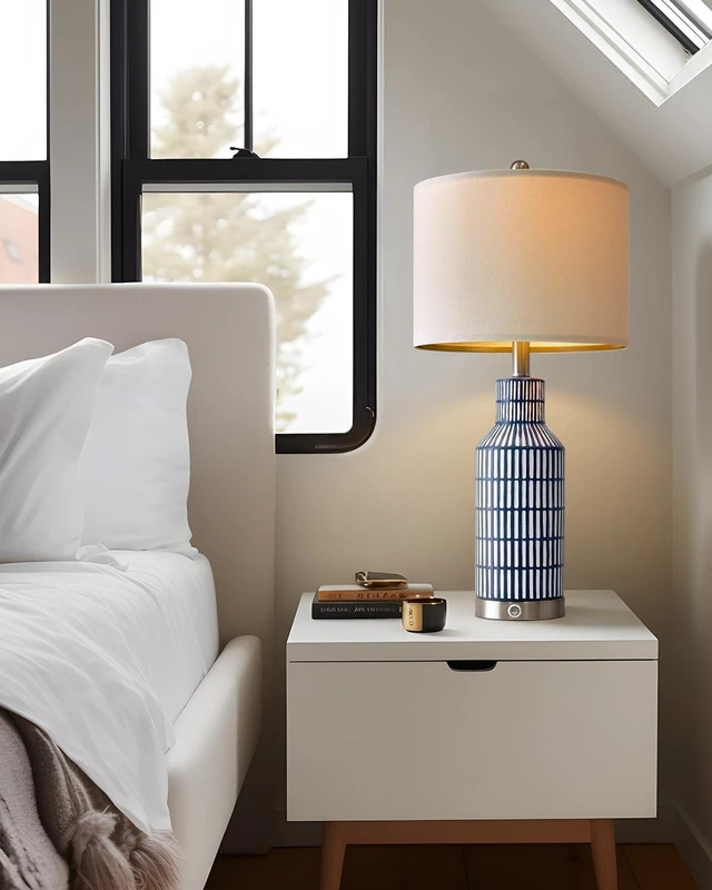 Alt view image 7 of 7 - 25" Modern 3-Way Dimmable Touch Control with USB A+C Ceramic Lamps Set of 2 Table Lamp for Living Room Bedroom Farmhouse Nightstand Bedside Blue