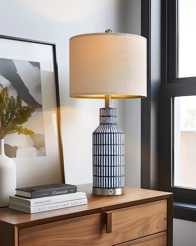 Alt view image 6 of 7 - 25" Modern 3-Way Dimmable Touch Control with USB A+C Ceramic Lamps Set of 2 Table Lamp for Living Room Bedroom Farmhouse Nightstand Bedside Blue