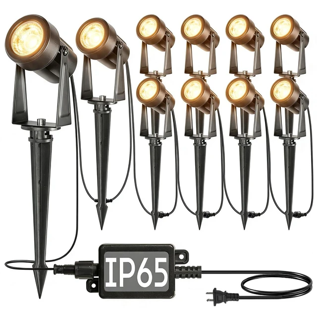 Main image of 10 Pack Outdoor Landscape Lights with Transformer, LED Spotlights Low Voltage Yard Lighting, Extendable Landscape Ground Lights, IP65 Waterproof Outdoor Spot Lights for Garden, Trees & House