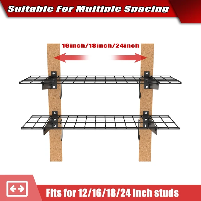 Alt view image 6 of 7 - 2-Pack Wall Mount Shelves, 45x15 in Wall Mounted Storage Shelves Heavy Duty, for Garage, Wall Floating Shelf, Holds up to 220 lbs, Black