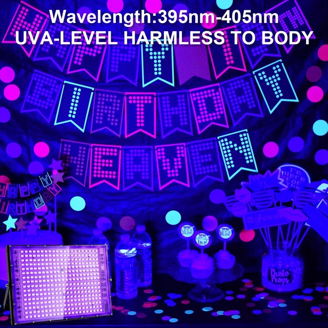 Alt view image 6 of 7 - 2 Pack 300W Black Lights, Blacklight Flood Light with Plug and Switch,for Glow Party, Black Light Party, Halloween, Body Paint, Neon Glow, Fluorescent Poster, Stage Lighting