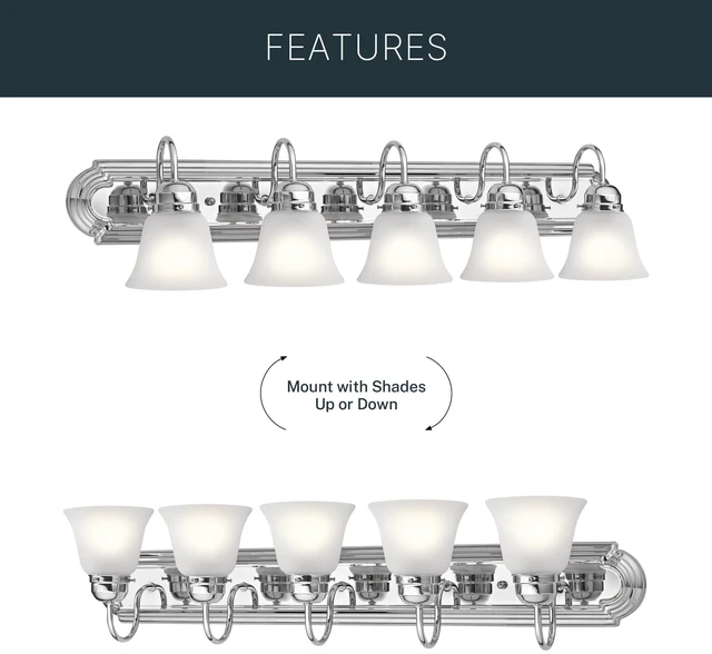 Alt view image 4 of 7 - 5-Light Bathroom Vanity Light, Tannery Bronze Traditional vanity light with satin etched glass for bathroom mirrors (36" x 8" x 8"), 5339CHS