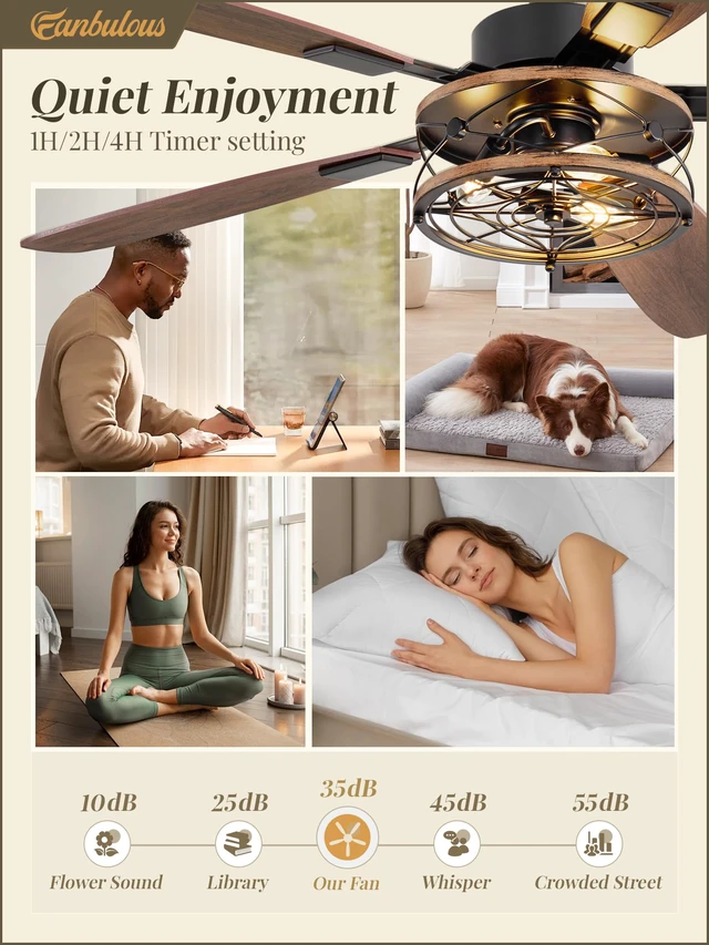 Alt view image 4 of 7 - 52 Inch Farmhouse Ceiling Fan with Light and Remote, Black Industrial Caged Flush Mount Ceiling Fans with 6 Speed Reversible Motor and Dual Finish 5 Blades, Rustic Ceiling Fan for Living room, Bedroom