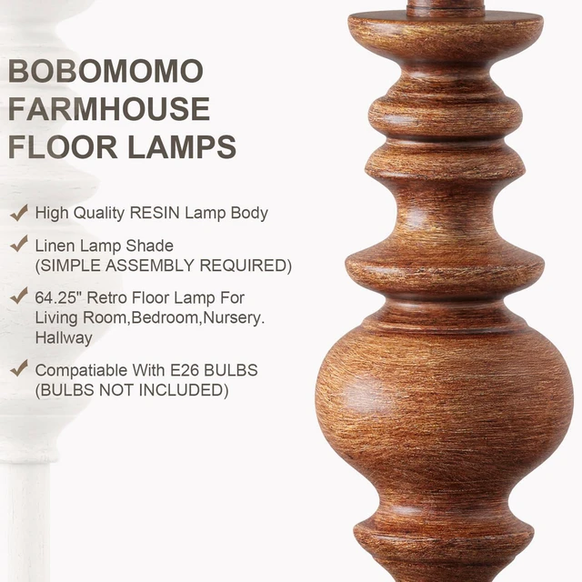 Alt view image 6 of 7 - 64.25" Farmhouse Floor Lamp with Remote, Dimmable Floor Lamp with Adjustable Color Temperatures, Tall Rustic Standing Lamp for Living Room Corner, Bedroom & Nursery, 9W Bulb Included,Brown