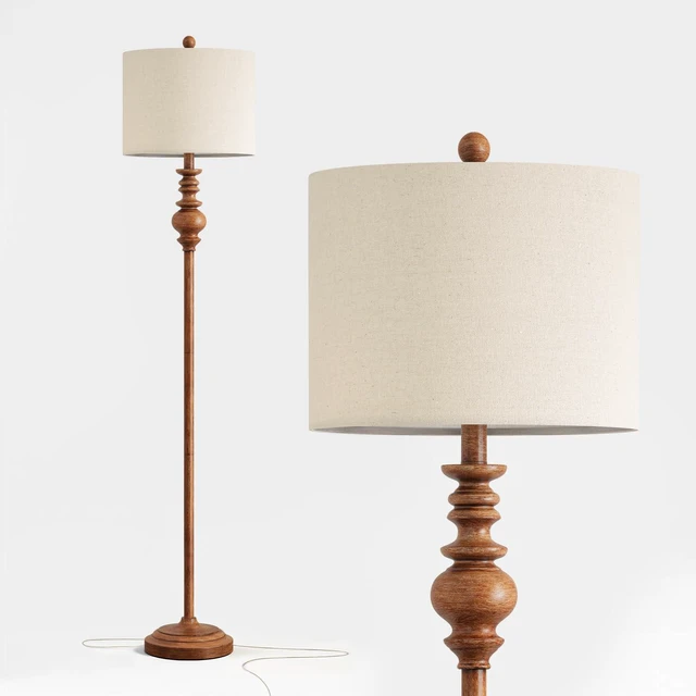 Alt view image 5 of 7 - 64.25" Rustic Floor Lamp for Living Room, Tall Antique Brown Standing Lamp with Rotary Switch, Vintage Reading Lamp for Bedroom, Office & Study, Farmhouse Home Decor Corner Lamp
