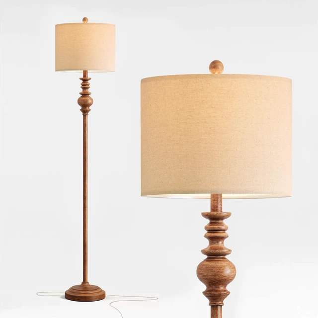 Alt view image 6 of 7 - 64.25" Rustic Floor Lamp for Living Room, Tall Antique Brown Standing Lamp with Rotary Switch, Vintage Reading Lamp for Bedroom, Office & Study, Farmhouse Home Decor Corner Lamp