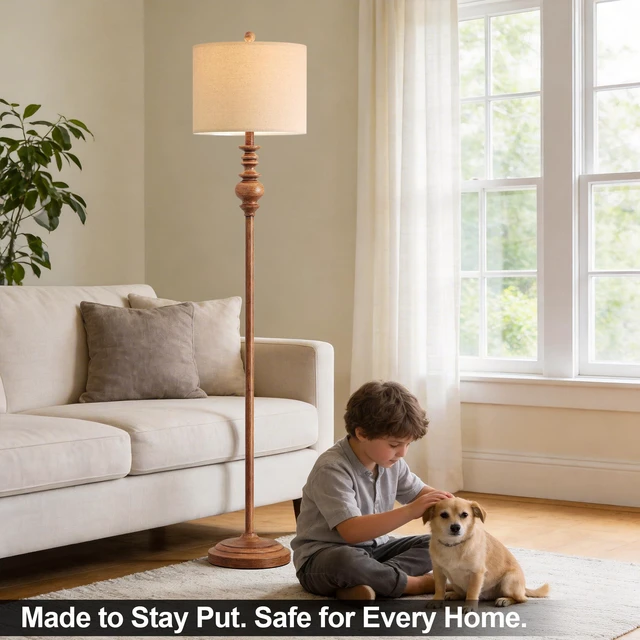 Alt view image 7 of 7 - 64.25" Rustic Floor Lamp for Living Room, Tall Antique Brown Standing Lamp with Rotary Switch, Vintage Reading Lamp for Bedroom, Office & Study, Farmhouse Home Decor Corner Lamp