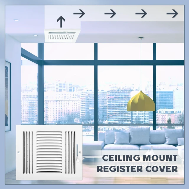 Alt view image 4 of 7 - 6 Pack Wall Vent Covers Interior Size 10 X 8 Inch, White Steel 3 Way Adjustable Air Flow, Steel Construction for Ceiling Sidewall Bathroom Office HVAC, Durable Register Grilles