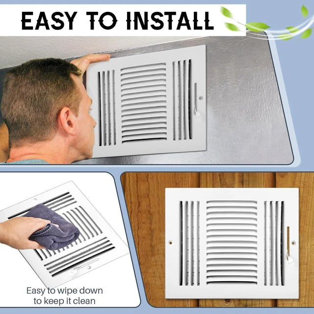Alt view image 5 of 7 - 6 Pack Wall Vent Covers Interior Size 10 X 8 Inch, White Steel 3 Way Adjustable Air Flow, Steel Construction for Ceiling Sidewall Bathroom Office HVAC, Durable Register Grilles
