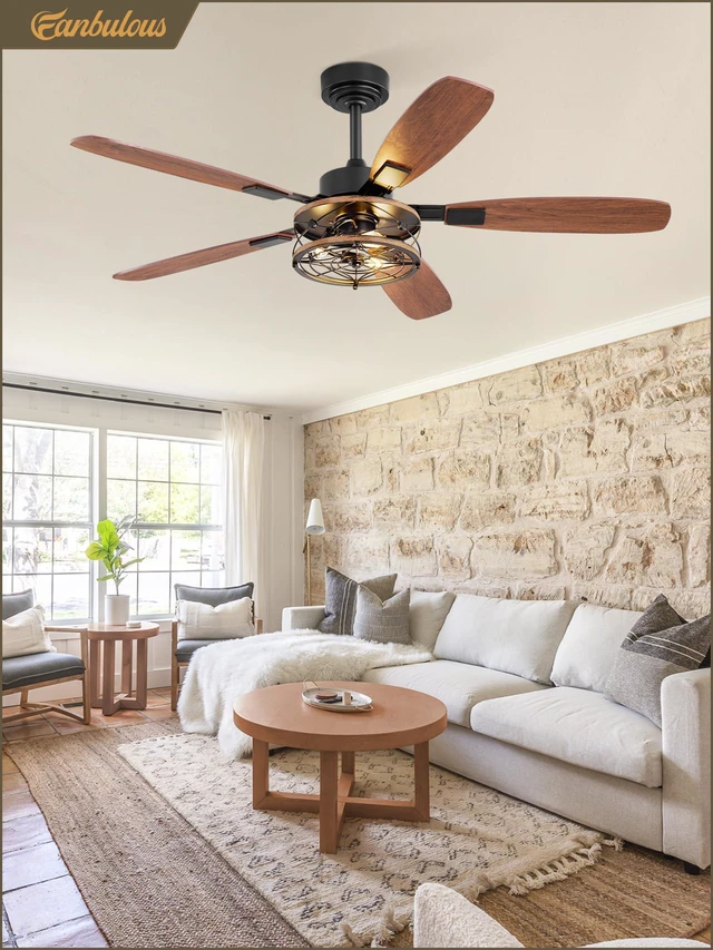 Alt view image 7 of 7 - 52 Inch Farmhouse Ceiling Fan with Light and Remote, Black Industrial Caged Flush Mount Ceiling Fans with 6 Speed Reversible Motor and Dual Finish 5 Blades, Rustic Ceiling Fan for Living room, Bedroom
