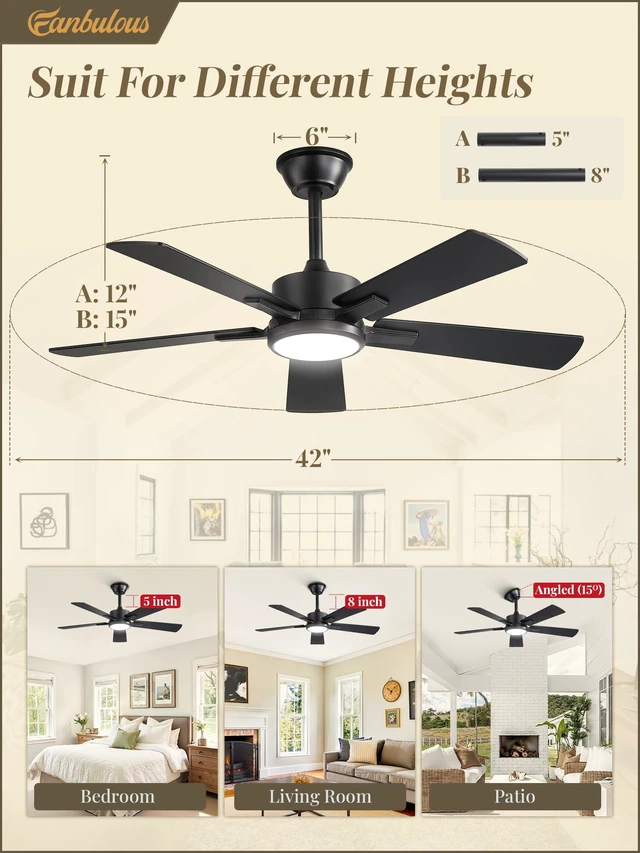 Alt view image 7 of 7 - 42 Inch Ceiling Fans with Light, Black, Remote & APP Control Stepless CCT & Dimmable, 20W LED, 6-Speed, Timer, Reversible Quiet DC Motor, Quick Setup, for Bedroom, Living Room, Apartment