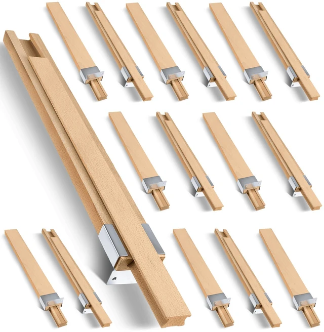 Main image of 16 Pcs Wooden Drawer Slide, 15.8 Inch Wood Bottom Mount Guide Track Wooden Drawer Slides, Center Guide Track with Metal Slide Glides, Classic Drawer Rails, Ideal for Dresser Furniture Repair