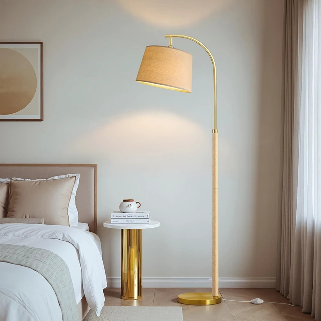 Alt view image 2 of 7 - Real Wood Floor Lamps for Living Room Bedroom, 62" Mid Century Modern Lamp Dimmable Remote 3 Color Temperature, 9W Bulb Included, Foot Switch, Natural Wood Mcm Arc Standing Tall Lamp Nursery Reading
