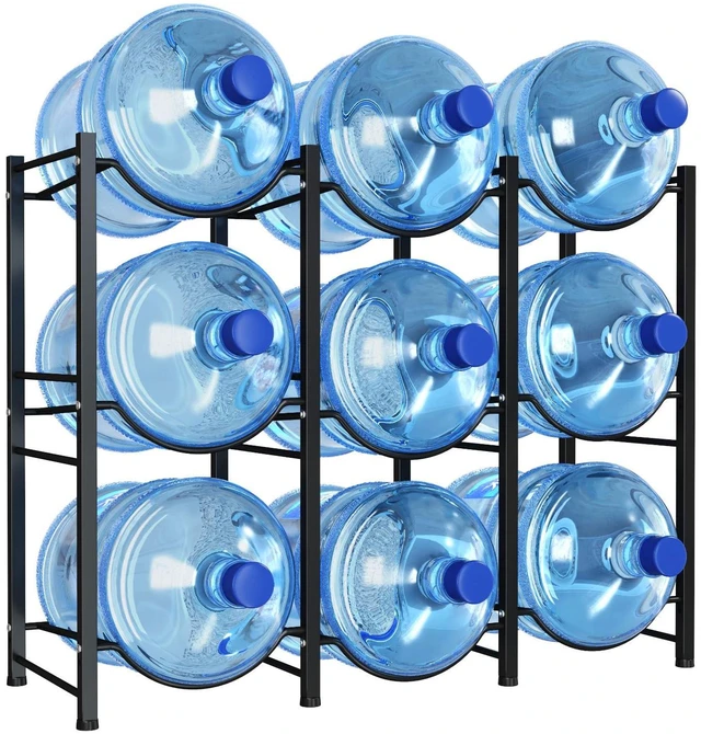 Main image of 5 Gallon Water Jug Holder, 3 Tier Heavy Duty Water Dispenser Stand 9 Slots Water Bottle Storage Rack for Gallon Jugs, 126 lb Capacity Detachable Water Shelf Organizer for Home, Office, Black