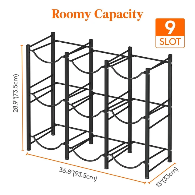 Alt view image 2 of 7 - 5 Gallon Water Jug Holder, 3 Tier Heavy Duty Water Dispenser Stand 9 Slots Water Bottle Storage Rack for Gallon Jugs, 126 lb Capacity Detachable Water Shelf Organizer for Home, Office, Black