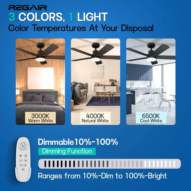 Alt view image 2 of 7 - Ceiling Fan With Light 42-Inch, Remote Control Reversible DC Motors, 3CCT Dimmable Timer Noiseless, White Ceiling Fan for Bedroom Living Room, Indoor&Outdoor ETL Listed