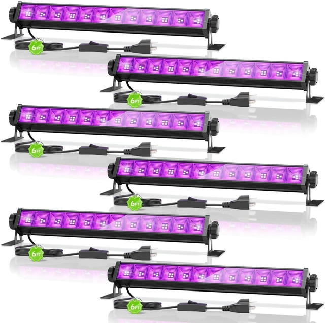 Main image of 6 Pack 42W LED Black Light Bar, Glow Party Supplies, Halloween Blacklight 6FT Cord+Switch+Plug, for Neon Parties, Fluorescent Poster Tapestry, Body Paint, Classroom, Bedroom, for Cabinet