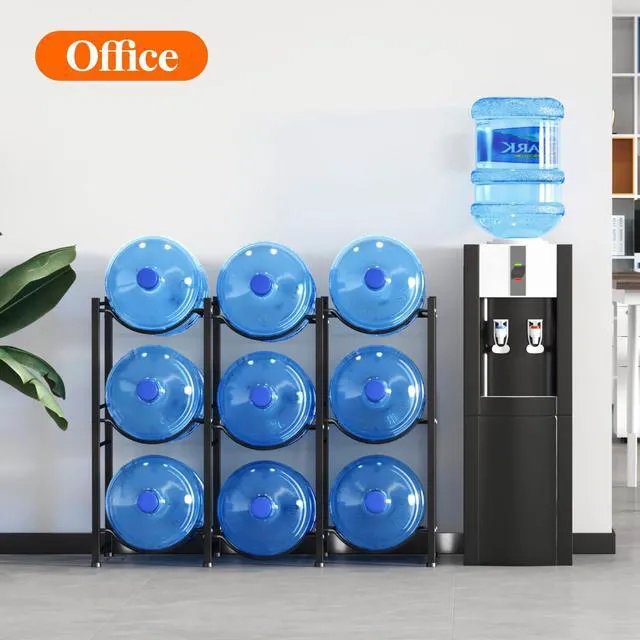 Alt view image 6 of 7 - 5 Gallon Water Jug Holder, 3 Tier Heavy Duty Water Dispenser Stand 9 Slots Water Bottle Storage Rack for Gallon Jugs, 126 lb Capacity Detachable Water Shelf Organizer for Home, Office, Black