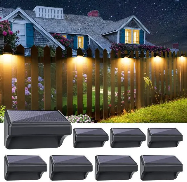 Main image of Solar Fence Lights 8 Pack, Fence Solar Lights IP65 Waterproof, Warm White and 10 RGB Color Modes, Outdoor Decor for Backyard, Garden, Fence, Wall, Deck, Stairs