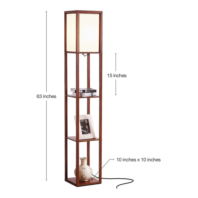 Alt view image 2 of 4 - Maxwell - Modern Shelf Floor Lamp with Lamp Shade & Warm White LED Bulb, Corner Display Floor Lamp with Shelves for Living Room, Bedroom, Nightstand Office, Home Decor Storage - Walnut Brown