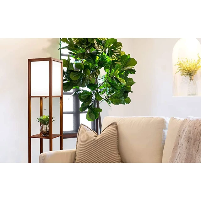 Alt view image 3 of 4 - Maxwell - Modern Shelf Floor Lamp with Lamp Shade & Warm White LED Bulb, Corner Display Floor Lamp with Shelves for Living Room, Bedroom, Nightstand Office, Home Decor Storage - Walnut Brown