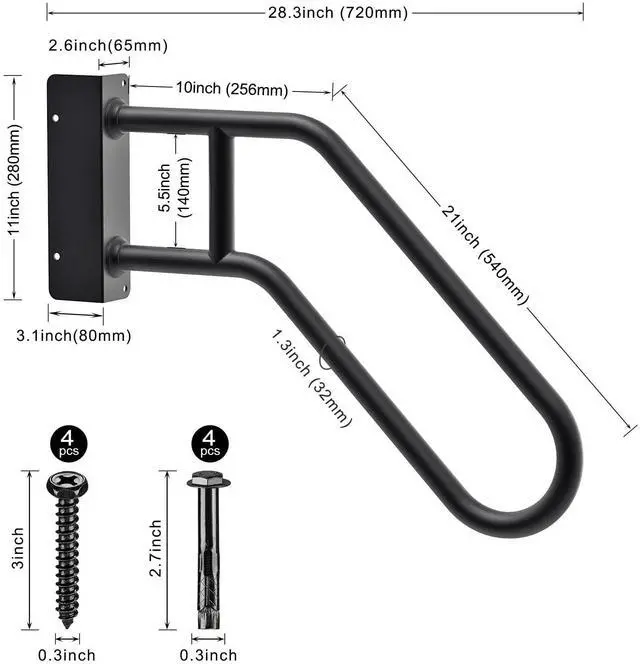 Alt view image 2 of 7 - Heavy Duty Wall Mount Handrails for Indoor Outdoor 1-3 Steps 1 Set U-Shape Non-Slip Grab Bars, Stable Safety Railings, Left+Right Handed Design, Ideal for Porch, Garage, Garden Stair