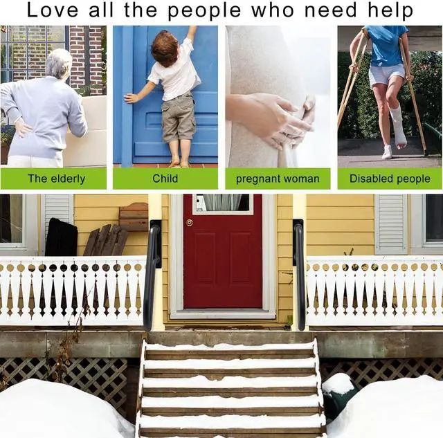 Alt view image 3 of 7 - Heavy Duty Wall Mount Handrails for Indoor Outdoor 1-3 Steps 1 Set U-Shape Non-Slip Grab Bars, Stable Safety Railings, Left+Right Handed Design, Ideal for Porch, Garage, Garden Stair