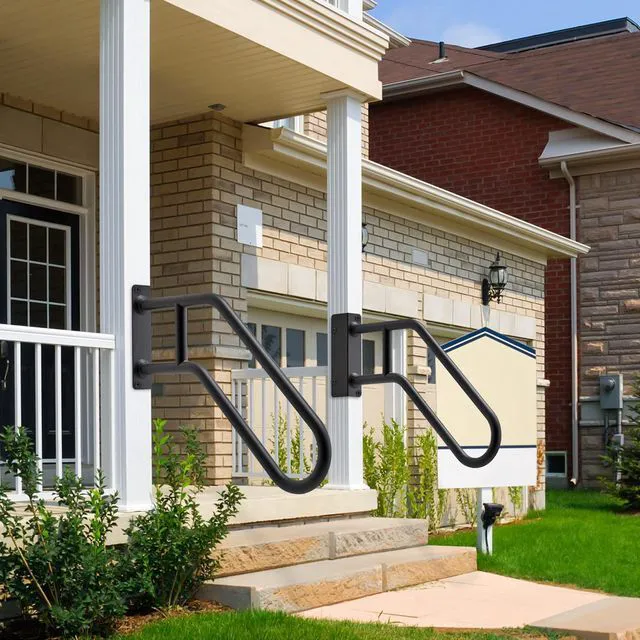 Alt view image 6 of 7 - Heavy Duty Wall Mount Handrails for Indoor Outdoor 1-3 Steps 1 Set U-Shape Non-Slip Grab Bars, Stable Safety Railings, Left+Right Handed Design, Ideal for Porch, Garage, Garden Stair