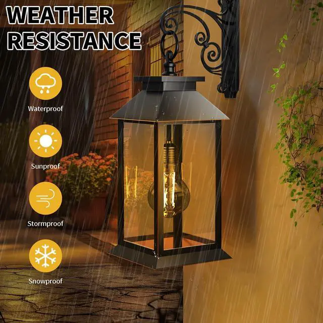 Alt view image 2 of 7 - 2 Pack Solar Lanterns Outdoor, Hanging Glass Solar Lights Waterproof, Dual Power Solar & 2*AA Battery, for Porch, Patio, Yard and Indoor Table or Mantel
