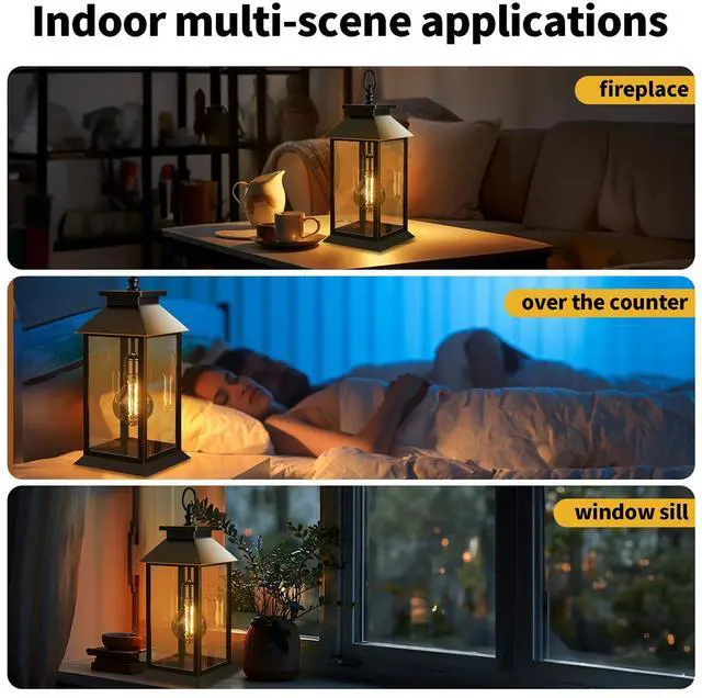 Alt view image 4 of 7 - 2 Pack Solar Lanterns Outdoor, Hanging Glass Solar Lights Waterproof, Dual Power Solar & 2*AA Battery, for Porch, Patio, Yard and Indoor Table or Mantel