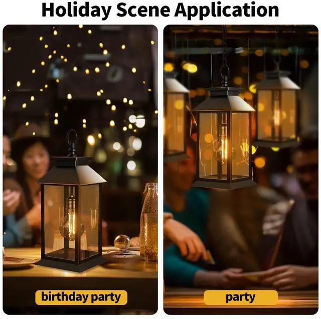 Alt view image 5 of 7 - 2 Pack Solar Lanterns Outdoor, Hanging Glass Solar Lights Waterproof, Dual Power Solar & 2*AA Battery, for Porch, Patio, Yard and Indoor Table or Mantel