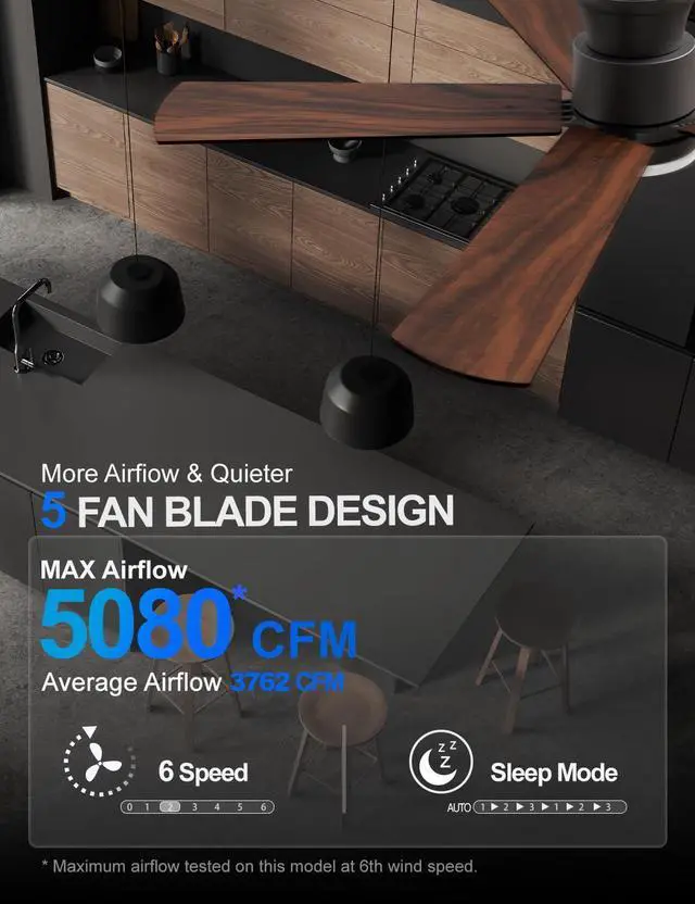 Alt view image 3 of 7 - Ceiling Fans with Lights 52 Inch, Flush Mount, Remote Control, 3CCT Dimmable, 6 Speeds, Quiet Reversible DC Motor, Low Profile Hugger Black Ceiling Fan for Bedroom, Living Room, Indoor/Outdoor, ETL