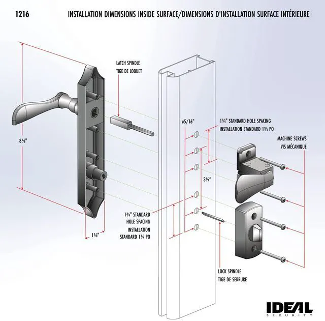 Alt view image 4 of 7 - 1216 Surface Mount Storm Door Handle with Lock and Key for 1 1 ½ inches Thick Doors (Satin Silver, 4-Posts)