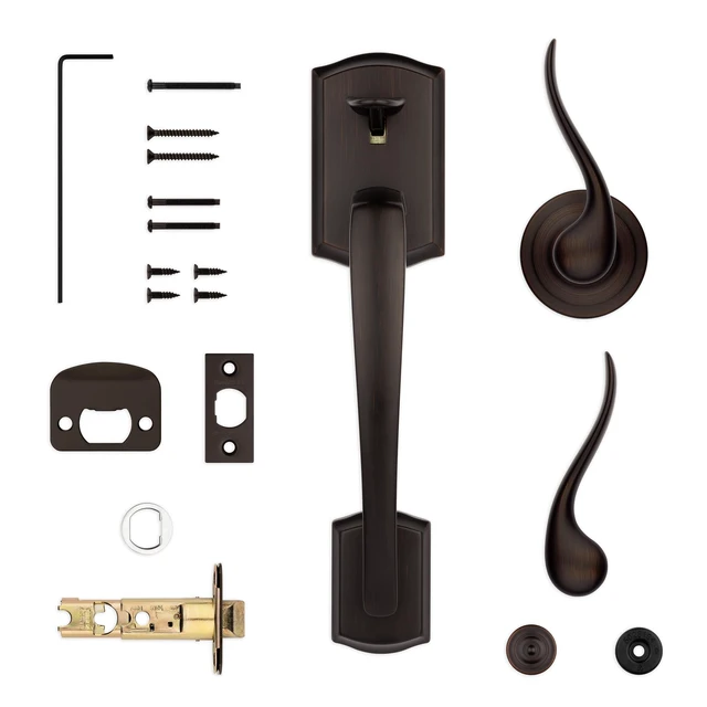 Alt view image 5 of 7 - CP815PTHXTNL-11P Clear Pack Prescott Passage Handleset with Tustin Lever Trim with No Deadbolt with RCAL Latch and RCS Strike Venetian Bronze Finish