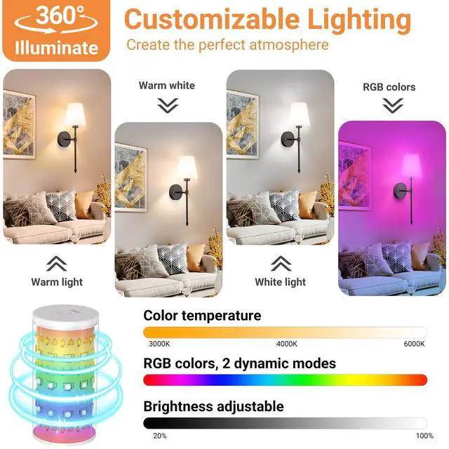 Alt view image 5 of 7 - Peel and Stick Wall Sconces, Stick On Wall Sconce Set of 2, Battery Operated Wireless Adhesive Wall Lights, Corn Bulb with 10000mAh Battery, Easy Install for Bedroom Living Room Wall Decor