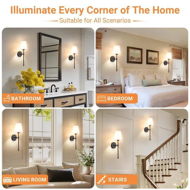 Alt view image 7 of 7 - Peel and Stick Wall Sconces, Stick On Wall Sconce Set of 2, Battery Operated Wireless Adhesive Wall Lights, Corn Bulb with 10000mAh Battery, Easy Install for Bedroom Living Room Wall Decor