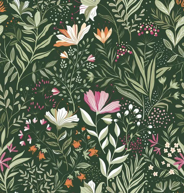 Main image of Green Floral Peel and Stick Wallpaper Boho Dark Vintage 17.3×591 Floral Self Adhesive Contact Paper Botanical Nature Removable Wildflower Wallpaper Waterproof Wallpaper for Bathroom Bedroom