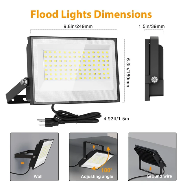 Alt view image 5 of 6 - 120W Flood Lights Outdoor, 12000lm Bright LED Work Light with Plug,Daylight White LED Flood Lighting, IP66 Waterproof Security Yard Lights for Yard Garage Stadium 4 Pack