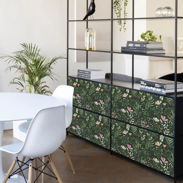 Alt view image 7 of 7 - Green Floral Peel and Stick Wallpaper Boho Dark Vintage 17.3×591 Floral Self Adhesive Contact Paper Botanical Nature Removable Wildflower Wallpaper Waterproof Wallpaper for Bathroom Bedroom