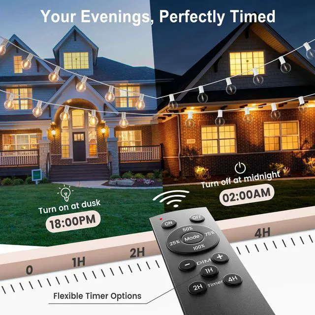Alt view image 2 of 7 - Outdoor-String-Lights with Remote 102FT Waterproof lights for Outside Patio 1FT Bulbs Apart, White Cord String Lights, Connectable Dimmable Patio Lights with Remote,Timer, 3 Modes for Backyard,Bistro