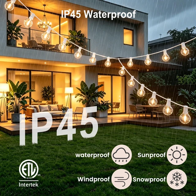 Alt view image 4 of 7 - Outdoor-String-Lights with Remote 102FT Waterproof lights for Outside Patio 1FT Bulbs Apart, White Cord String Lights, Connectable Dimmable Patio Lights with Remote,Timer, 3 Modes for Backyard,Bistro
