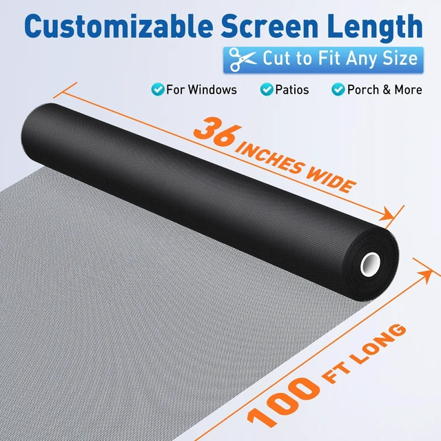 Alt view image 2 of 7 - Window Screen Replacement Mesh Roll, 36IN x 100FT Heavy Duty Polyester Mesh (82g/m²), UV-Resistant, Pet-Proof, Easy to Cut for Door Repair, Patio, Porch, Backyard, Garden
