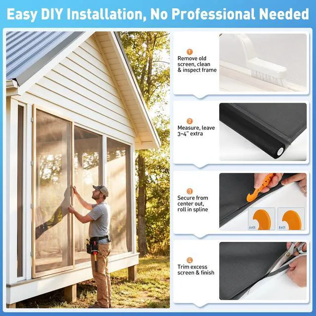 Alt view image 7 of 7 - Window Screen Replacement Mesh Roll, 36IN x 100FT Heavy Duty Polyester Mesh (82g/m²), UV-Resistant, Pet-Proof, Easy to Cut for Door Repair, Patio, Porch, Backyard, Garden