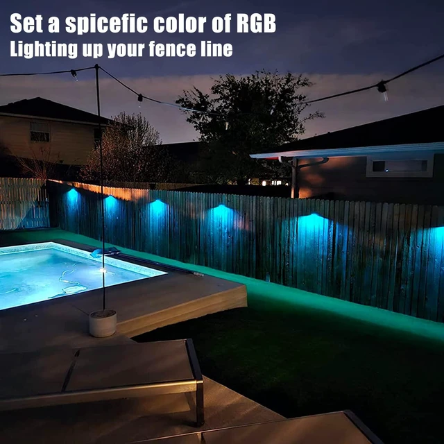 Alt view image 4 of 7 - Solar Fence Lights 8 Pack, Fence Solar Lights IP65 Waterproof, Warm White and 10 RGB Color Modes, Outdoor Decor for Backyard, Garden, Fence, Wall, Deck, Stairs