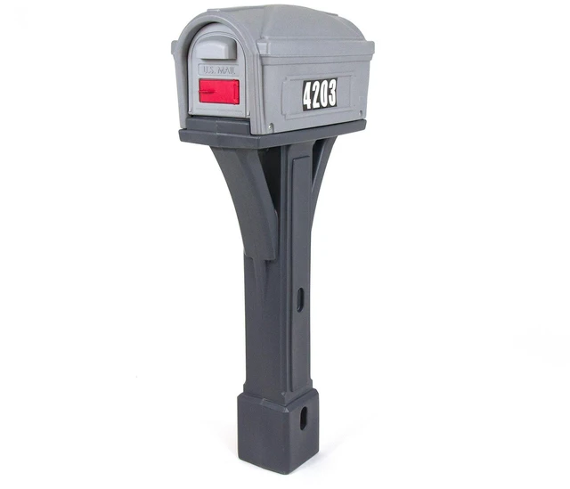 Main image of Classic Plastic Residential Mailbox & Post Mount Combo Kit with 2 Access Doors - Light Gray/Dark Gray