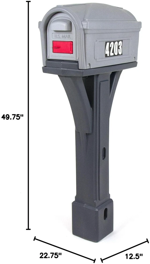 Alt view image 5 of 5 - Classic Plastic Residential Mailbox & Post Mount Combo Kit with 2 Access Doors - Light Gray/Dark Gray