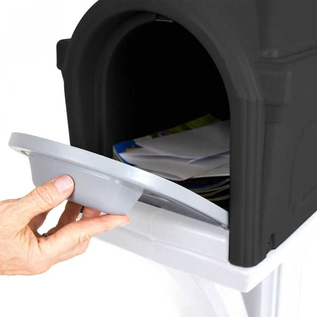 Alt view image 3 of 5 - Classic Plastic Residential Mailbox & Post Mount Combo Kit with 2 Access Doors - Light Gray/Dark Gray