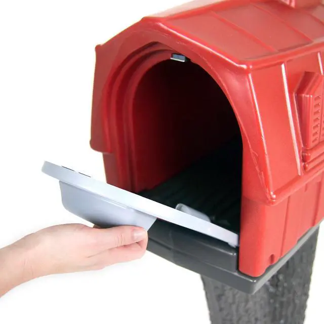 Alt view image 3 of 5 - Rustic Red Barn Plastic Residential Mailbox & Post Mount Combo Kit with 2 Access Doors